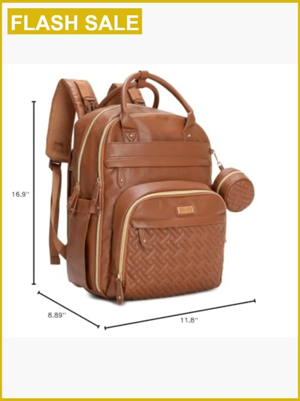 Vegan Leather Diaper Bag Backpack with Changing Pad, 26L Travel Backpack, Unisex
